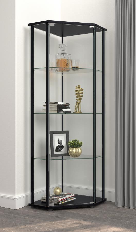 Zenobia - 4-Shelf Curio Cabinet Display Case - Black by CoasterEssence | Bel Furniture
