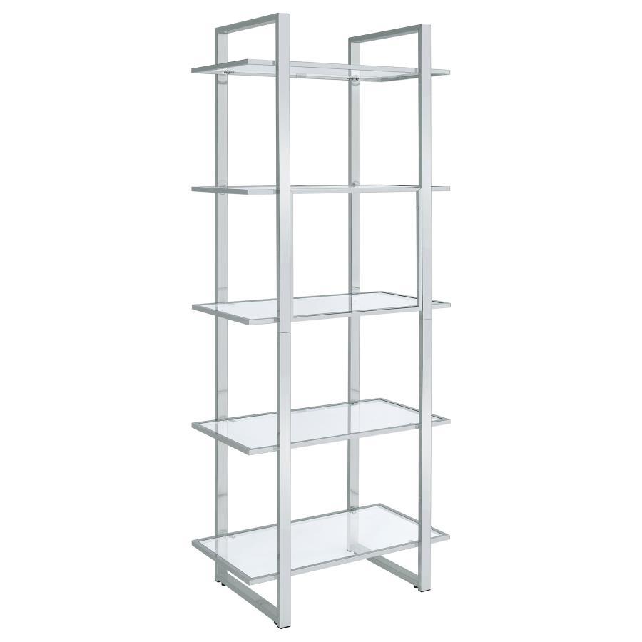 Hartford - 5-Shelf Glass Bookshelf - Chrome by CoasterEssence | Bel Furniture