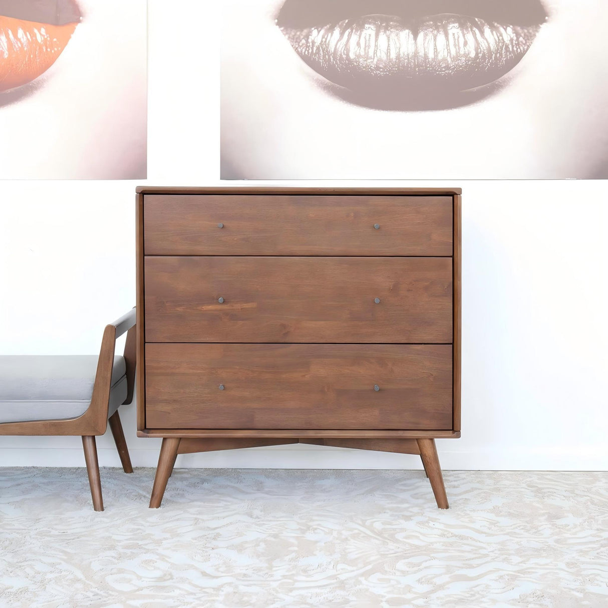 Caroline - Mid-Century Modern Dresser 3 Drawer - Brown / Wood