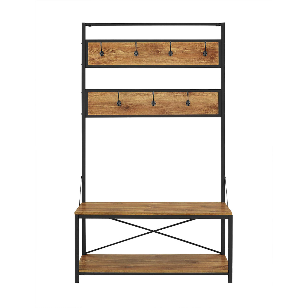 Rustic X-Back Hall Tree With Bench by Walker Edison | Bel Furniture