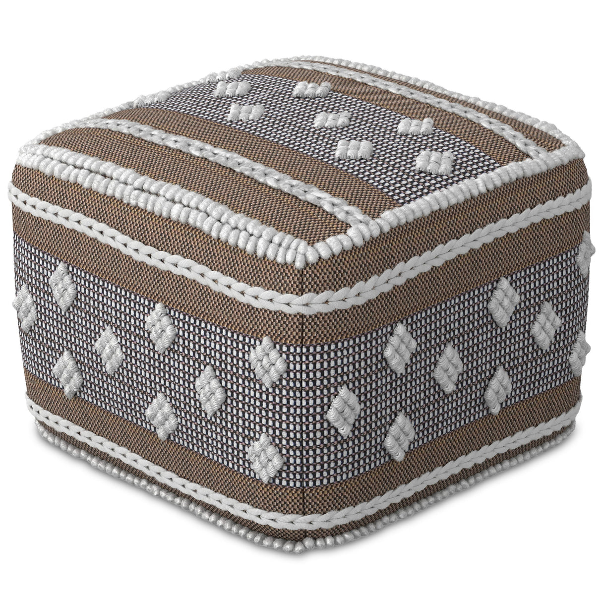 Mapleton - Outdoor / Indoor Pouf - Beige Gray / White by Simpli-Home | Bel Furniture