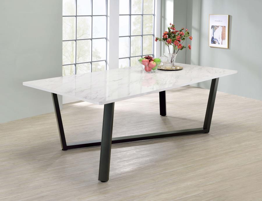 Mayer - Rectangular Faux Marble Dining Table - White by CoasterEssence | Bel Furniture