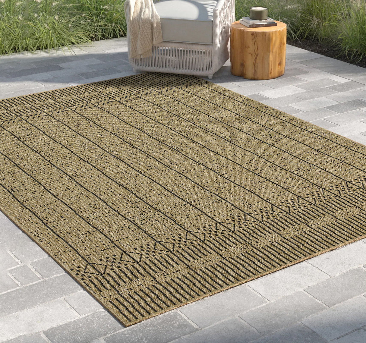 Earth - 7'10" X 10'3" Polypropylene, Indoor, Outdoor Area Rug - Jute / Black by Icona Home Decor | Bel Furniture