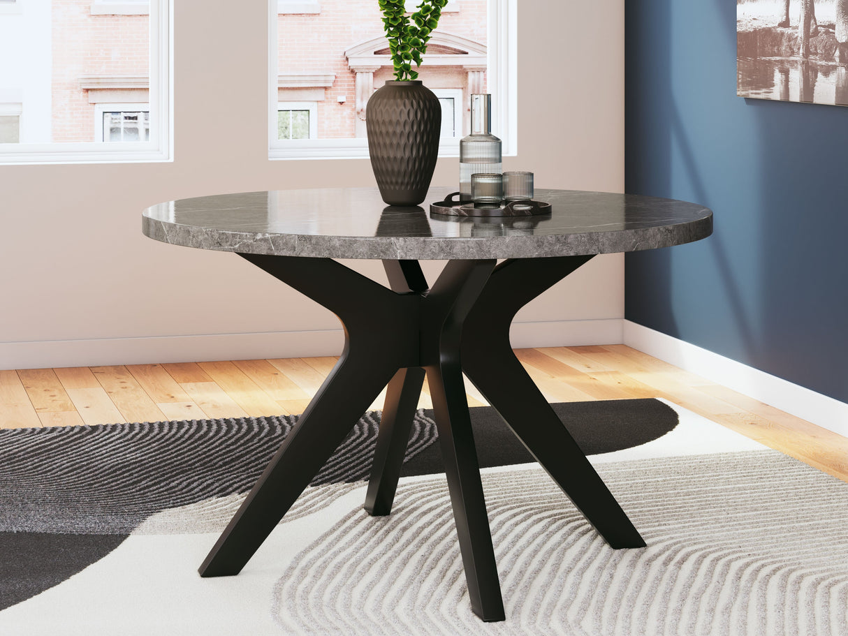 Glinari - Taupe / Black - Round Dining Room Table by Signature Design by Ashley® | Bel Furniture
