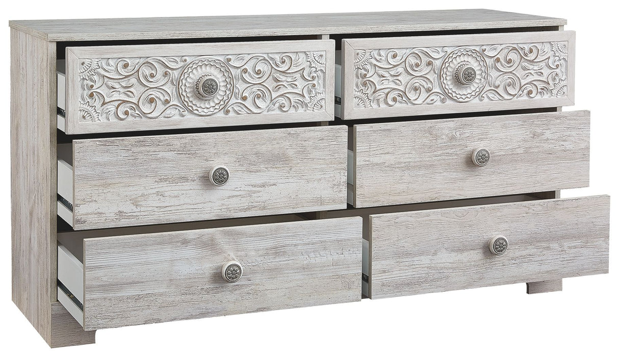 Paxberry - Whitewash - Six Drawer Dresser - Vinyl-Wrapped by Signature Design by Ashley® | Bel Furniture