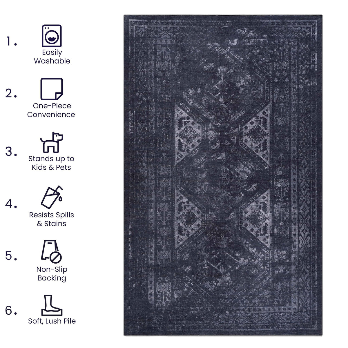 Maval - 2' X 3' Washable Area Rug - Black / Gray