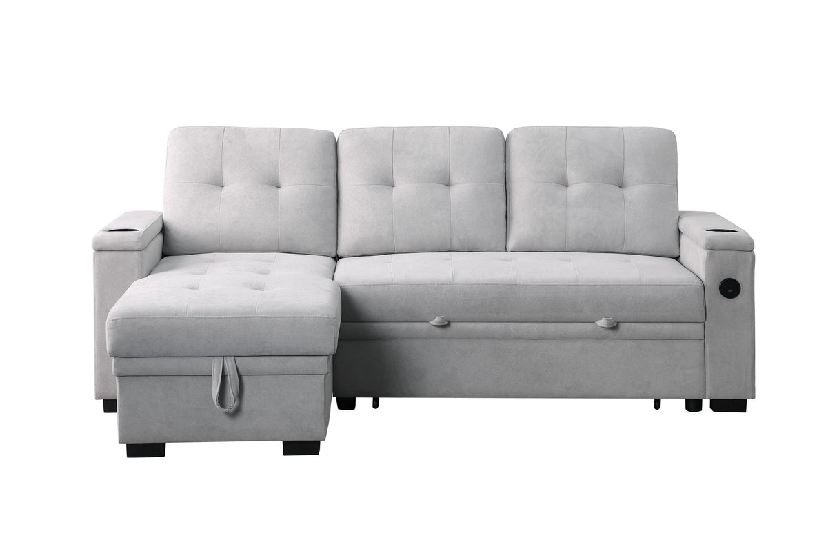 Ashlyn II - 84"W Woven Fabric Reversible Sleeper Sectional Sofa with Storage Chaise by Lilola Home | Bel Furniture