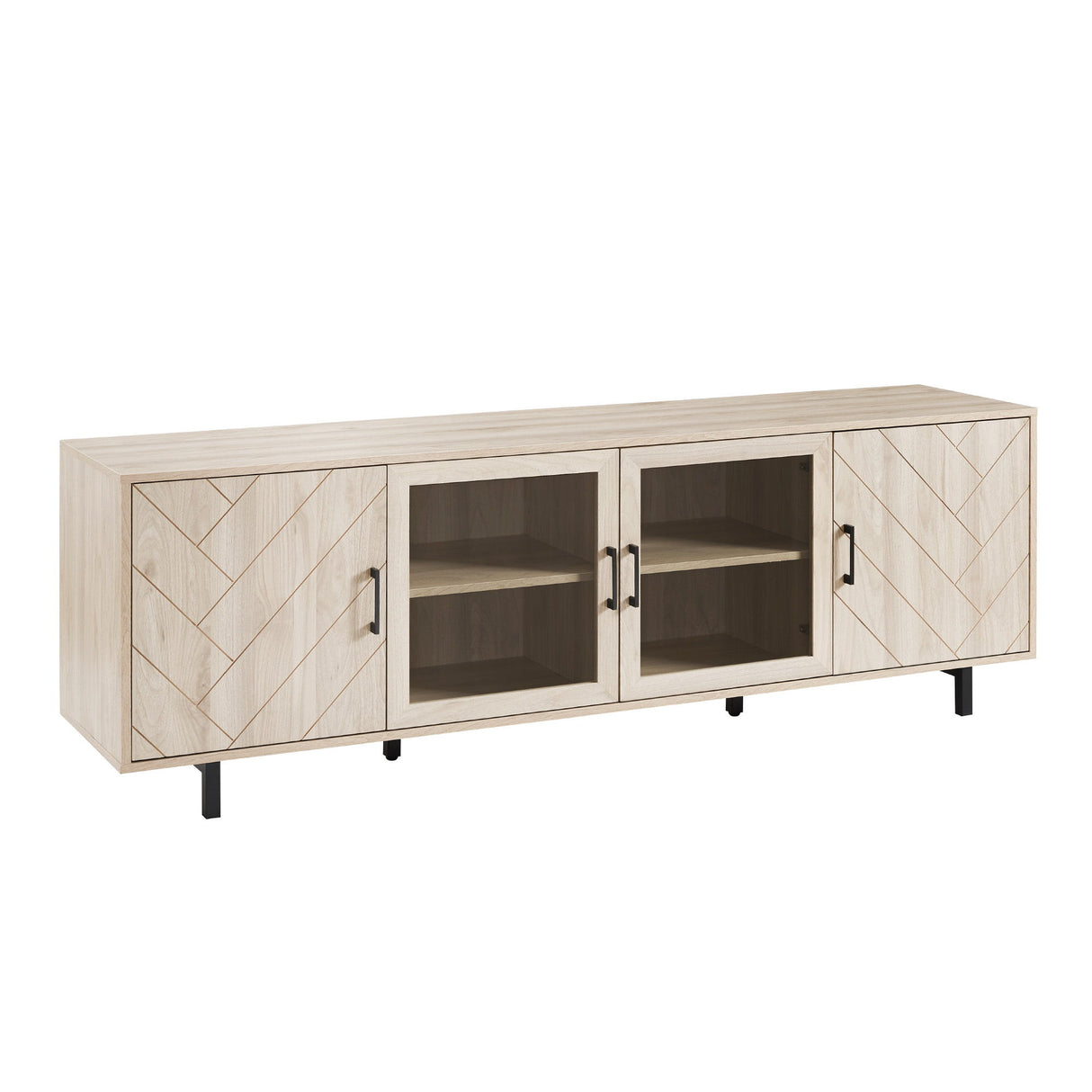 Modern Scandinavian 4 Door Herringbone 70" TV Stand For TVs Up To 80" Light Brown by Walker Edison | Bel Furniture