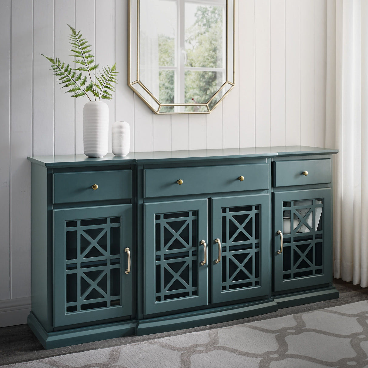 Classic Fretwork Detailed Glass Door Sideboard by Walker Edison | Bel Furniture