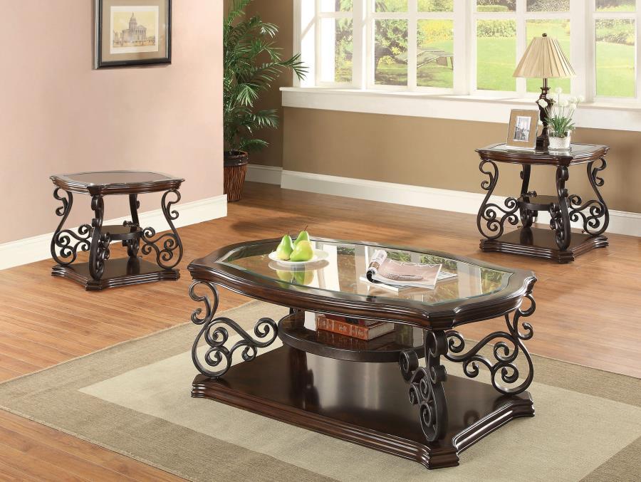 Laney - Glass Top Coffee And End Table Set Dark Brown 3 Pc. Coffee Table, 2 End Tables by Coaster Fine Furniture | Bel Furniture