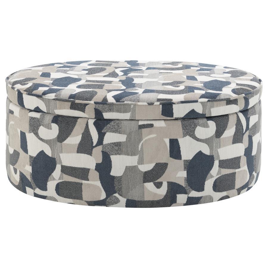 Tomkins - Oval Upholstered Storage Ottoman - Indigo Blue by Coaster Fine Furniture | Bel Furniture