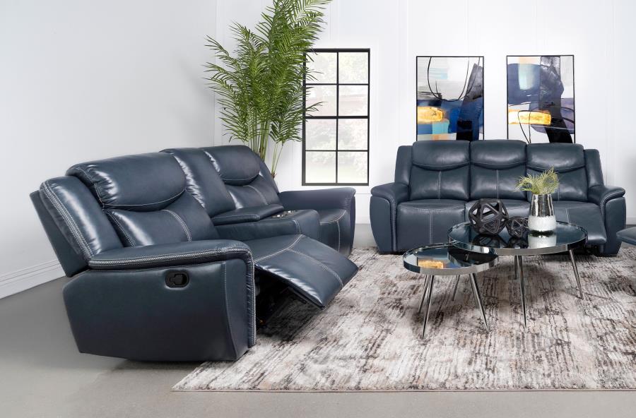 Sloane - Upholstered Reclining Sofa Set Blue 2 Pc. Sofa, Loveseat by Coaster Fine Furniture | Bel Furniture