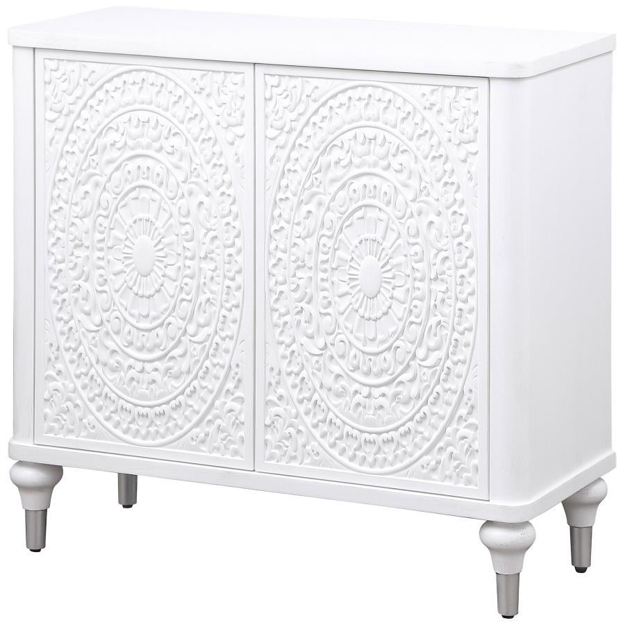 Cardella - 2 Door Mandala Accent Cabinet - Distressed White by Coaster Fine Furniture | Bel Furniture