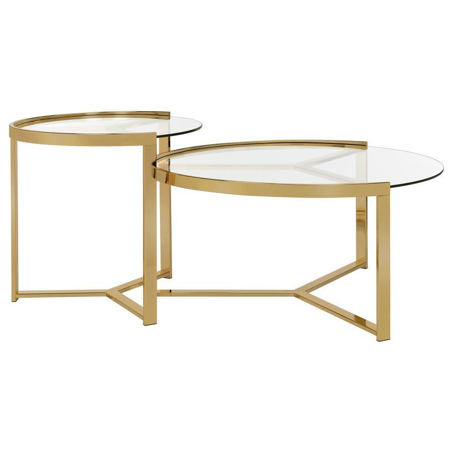 Delia - 2 Piece Round Glass Top Nesting Coffee Table by Coaster Fine Furniture | Bel Furniture