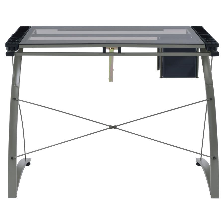 Melo - Glass Top DRAFting Table With Storage - Silver by CoasterEveryday | Bel Furniture