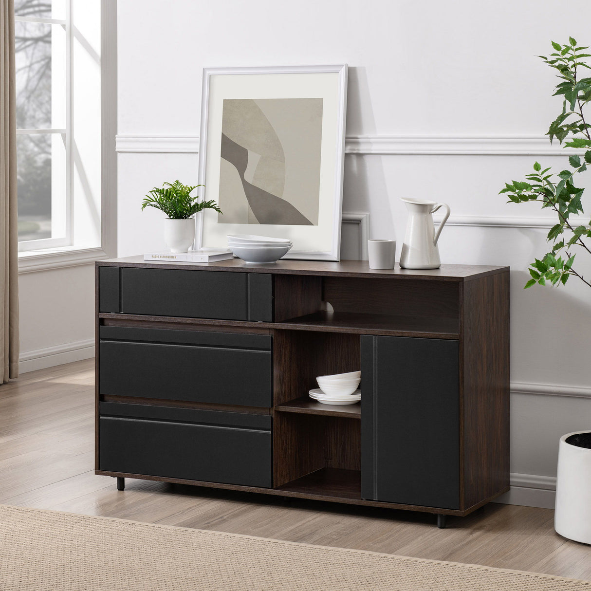 Contemporary Detailed Door Sideboard With Open Storage by Walker Edison | Bel Furniture
