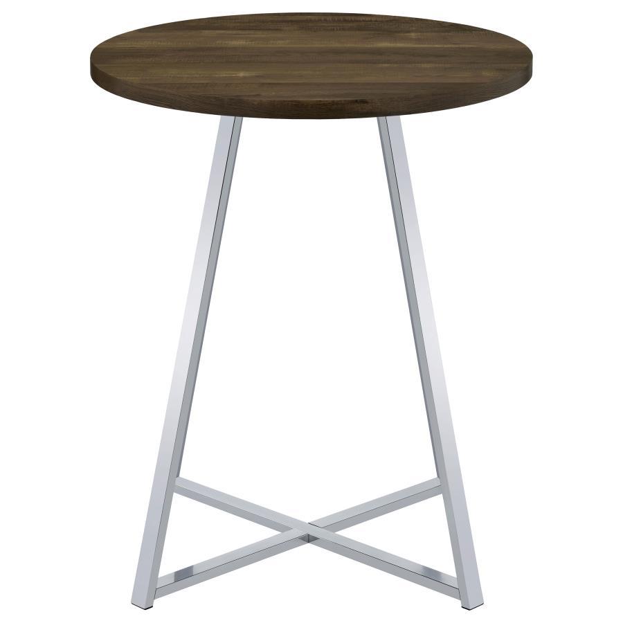 Burkhart - Round Pub Height Bistro Bar Table - Brown Oak by CoasterEveryday | Bel Furniture