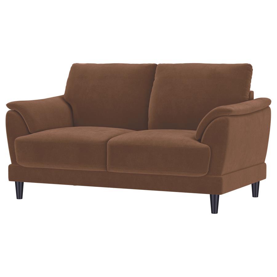 Selma - Velvet Upholstered Crescent Arm Loveseat - Rust by Coaster Fine Furniture | Bel Furniture