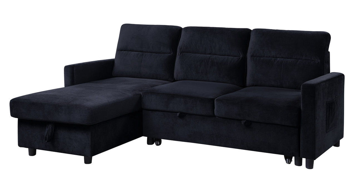 Ivy - Velvet Reversible Sleeper Sectional Sofa With Storage Chaise And Side Pocket Black by Lilola Home | Bel Furniture