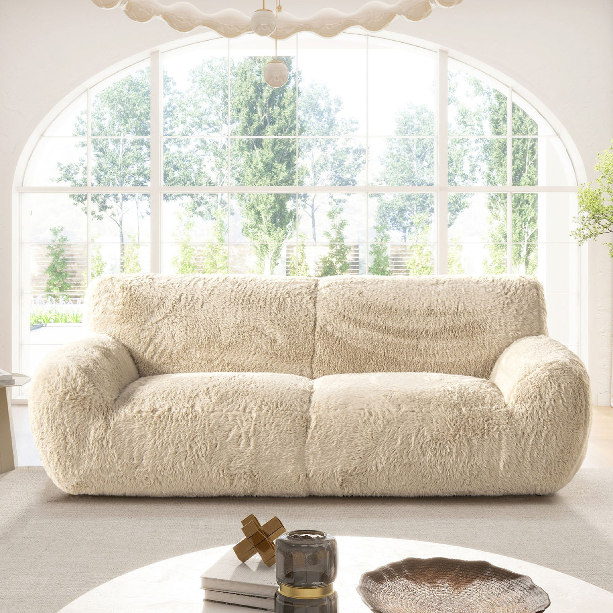 Summit - Faux Sheepskin Overstuffed Sofa - Cream Beige by Jennifer Taylor Home | Bel Furniture