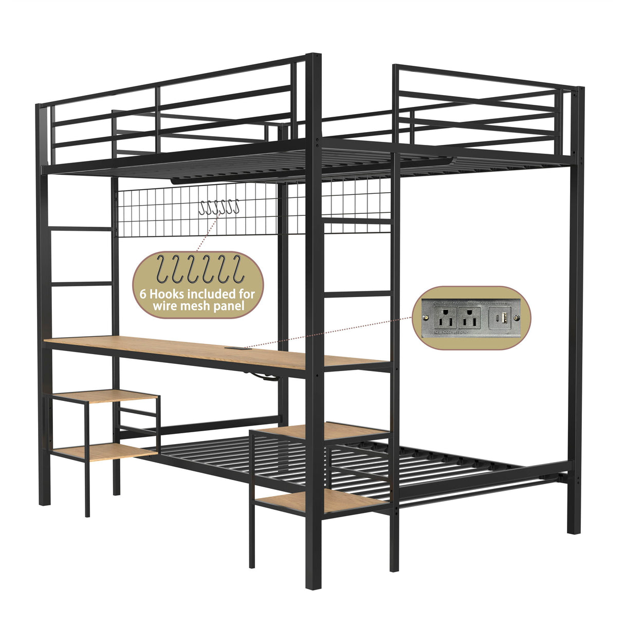 Ethan - Bunk Bed With Desk, Charging Station, Storage Shelves