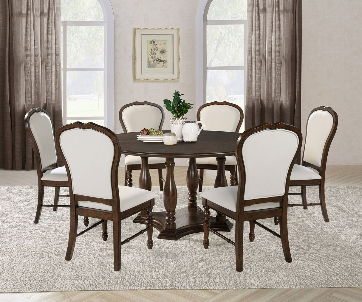 Landon - Round Dining Table Set Dark Brown 7 Pc. Table, 6 Chairs by Coaster Fine Furniture | Bel Furniture