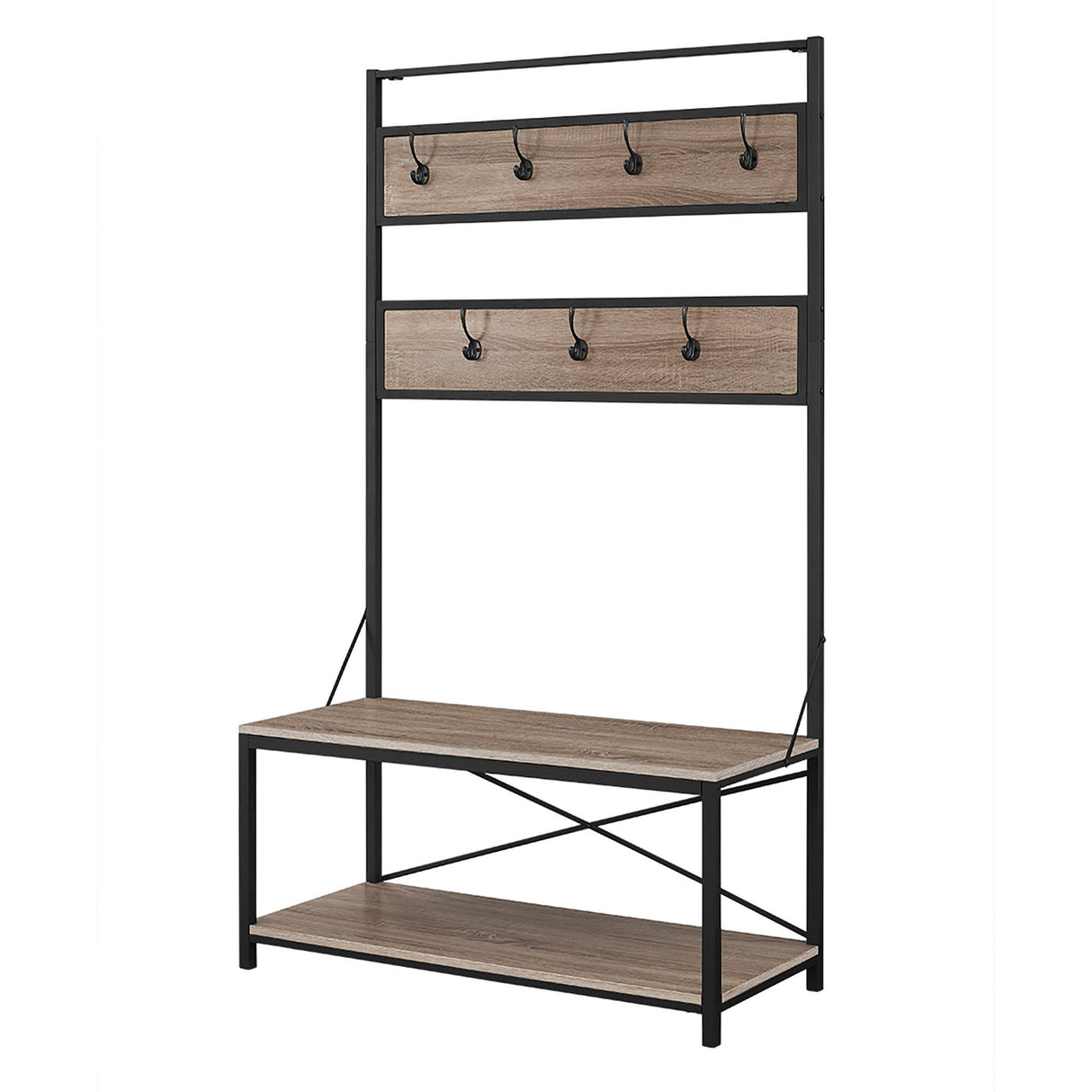 Rustic X-Back Hall Tree With Bench by Walker Edison | Bel Furniture