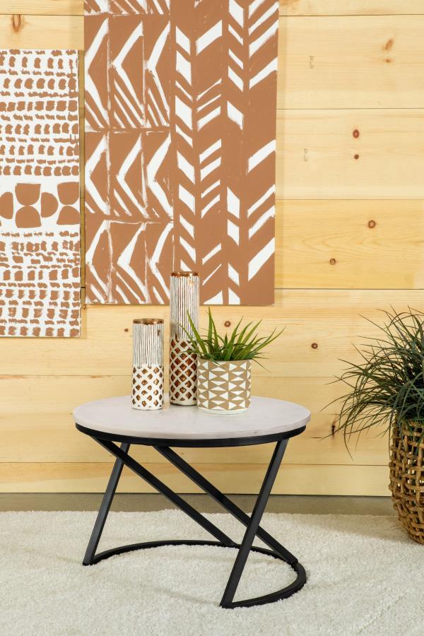 Miguel - Round Marble Top Coffee Table - White And Black by CoasterEssence | Bel Furniture