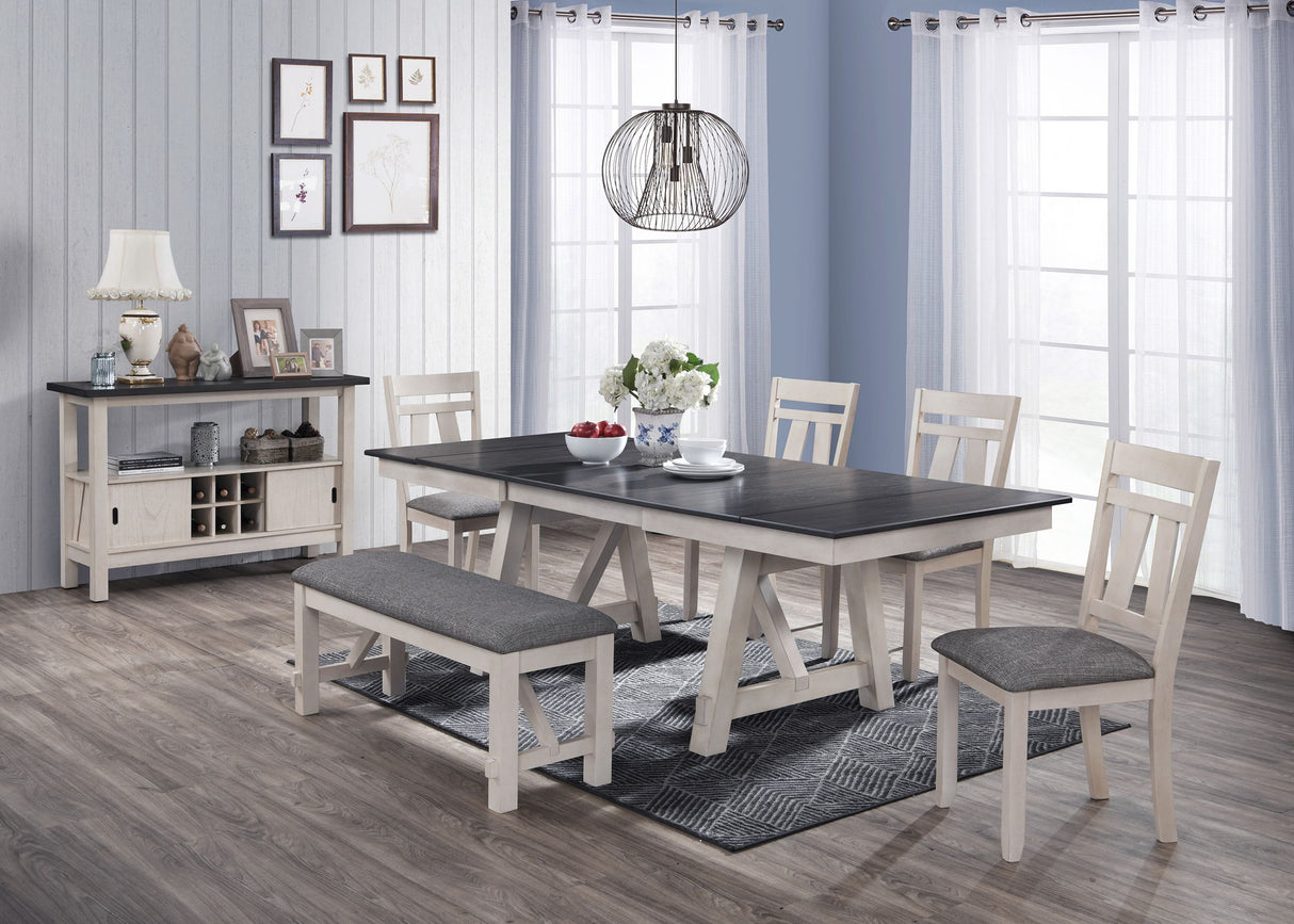 Maribelle - Dining Room Set White 6 Pc. Table, 4 Chairs, Bench by Crown Mark | Bel Furniture