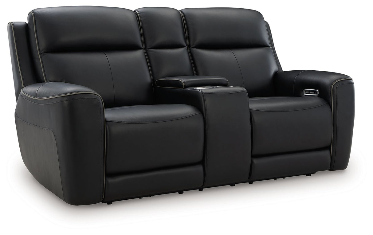 5Z-Comfort - Relaxation - Power Reclining Loveseat with Console / Adj Headrest Black by Signature Design by Ashley® | Bel Furniture