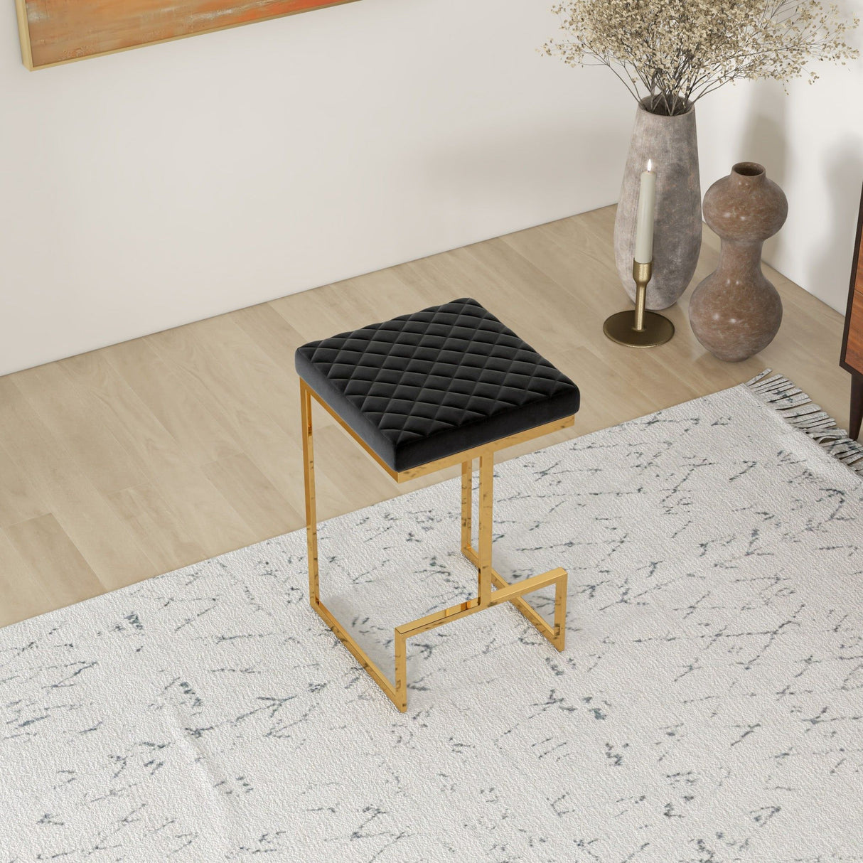Joel - Upholstered Stool - Black / Gold