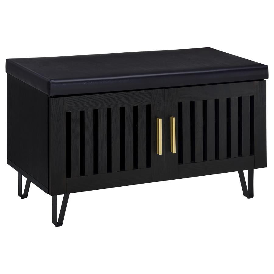 Brixton - 2-Door Padded Entryway Shoe Storage Bench Black by Coaster Fine Furniture | Bel Furniture