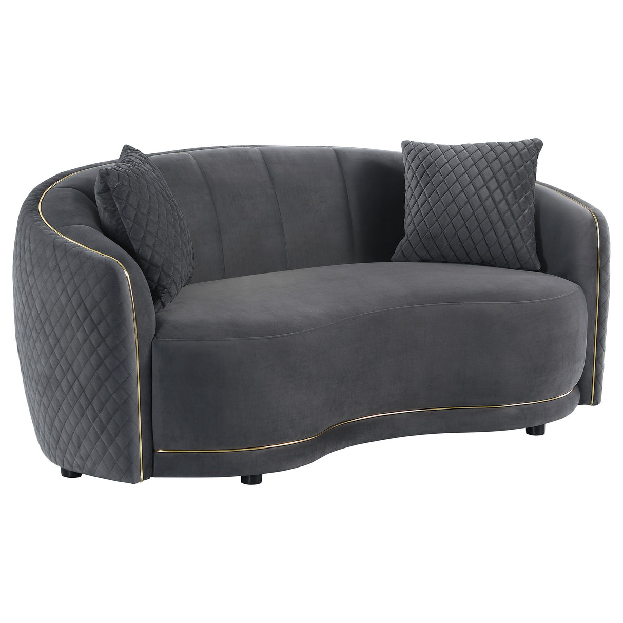 Brookside - Velvet Upholstered Curved Loveseat - Dark Gray by CoasterEveryday | Bel Furniture