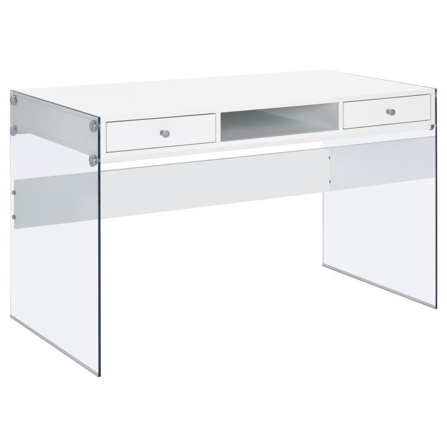 Dobrev - 2-Drawer Writing Desk White by CoasterEveryday | Bel Furniture