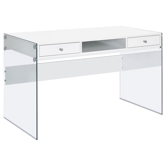 Dobrev - 2-Drawer Writing Desk White by CoasterEveryday | Bel Furniture