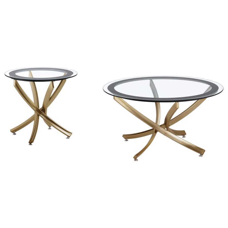 Brooke - Round Glass Top Coffee Table Set Gold 2 Pc. Coffee Table, End Table by Coaster Fine Furniture | Bel Furniture