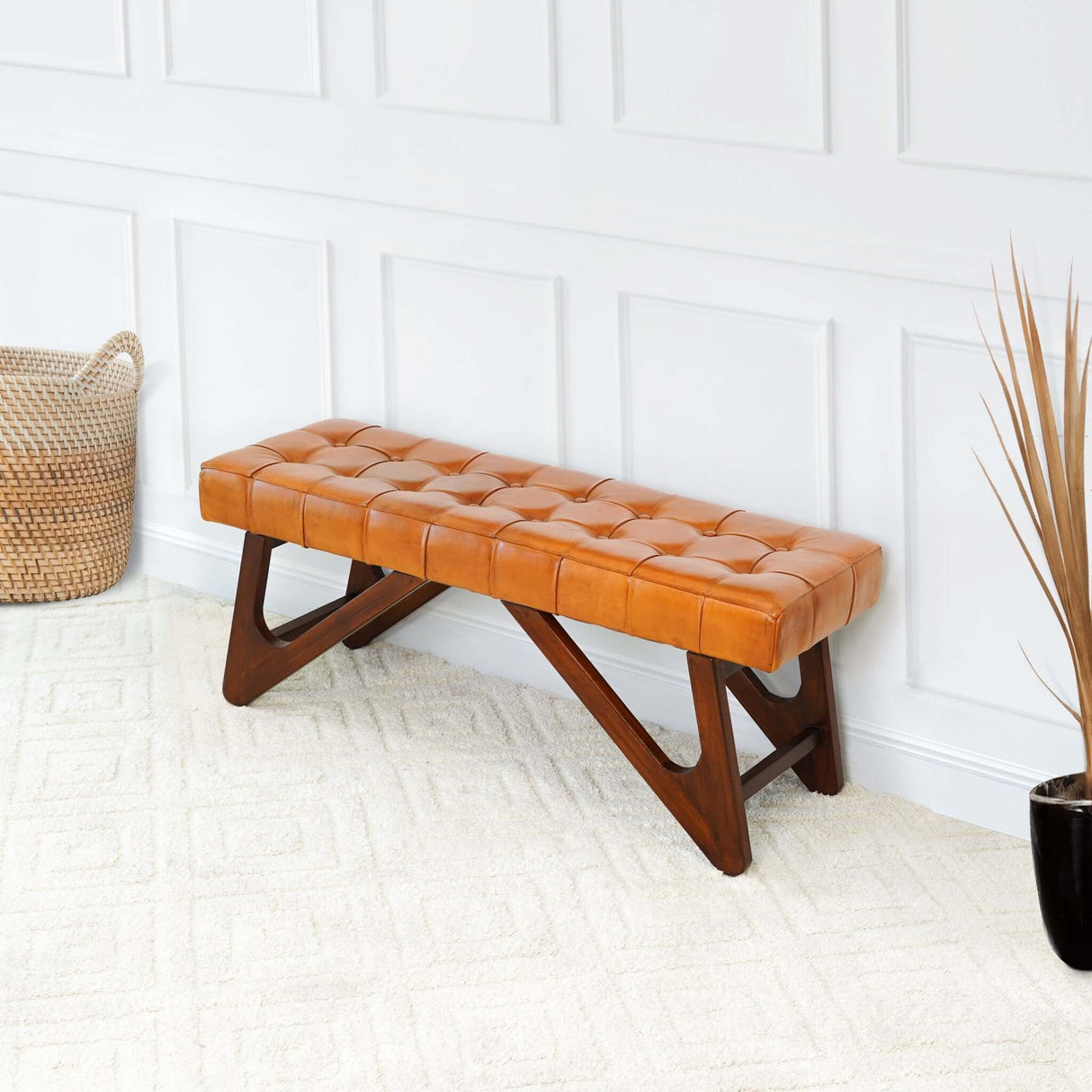 Mia - Bench With Buttons - Brown / Rustic by Ashcroft Furniture | Bel Furniture