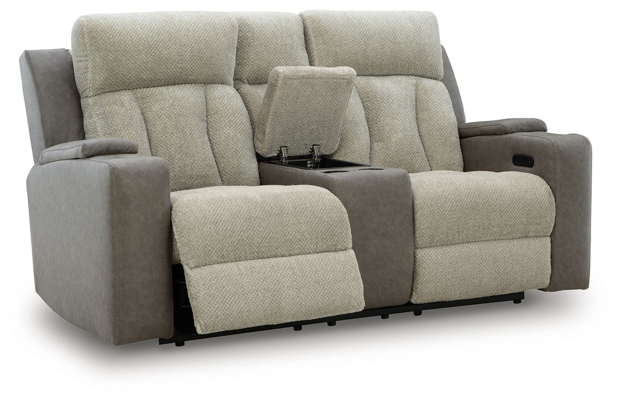 WhipLash - Sisal - Power Reclining Loveseat With Console / Adj Headrest by Signature Design by Ashley® | Bel Furniture