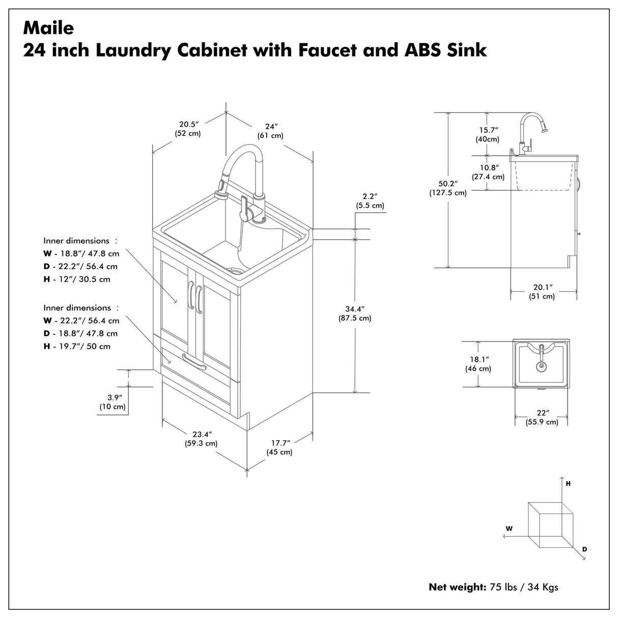 Maile - All-In-One Laundry Utility Sink And Cabinet
