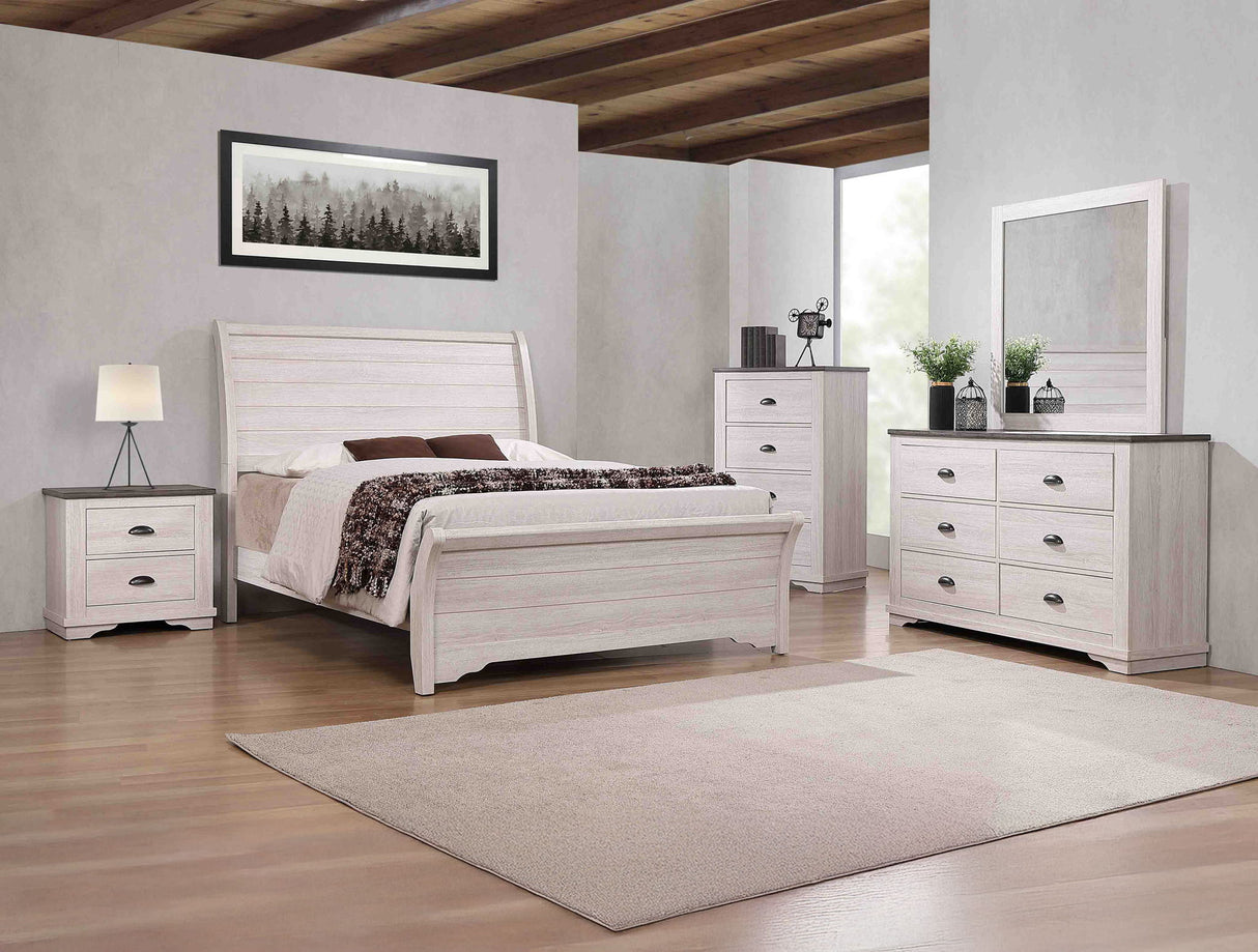 Coralee - Bedroom Set Pearl Silver 5 Pc. Bed, Dresser, Mirror, Chest, Nightstand by Crown Mark | Bel Furniture