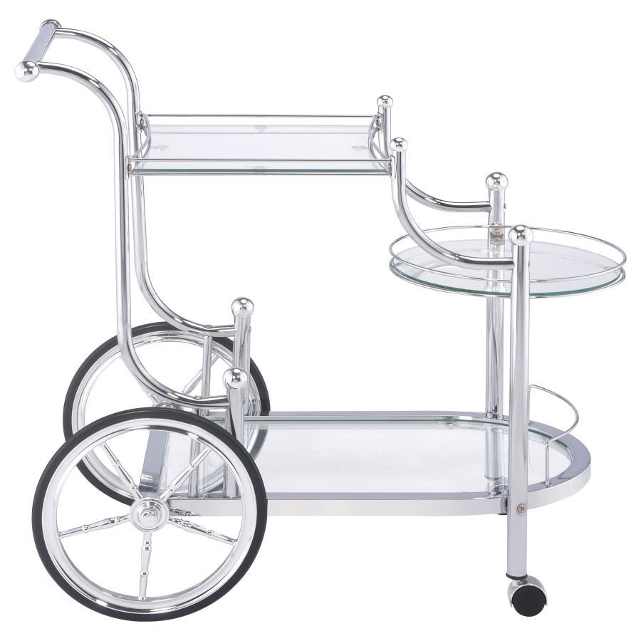 Sarandon - 3-Tier Glass Shelf Metal Bar Cart - Chrome by CoasterEveryday | Bel Furniture