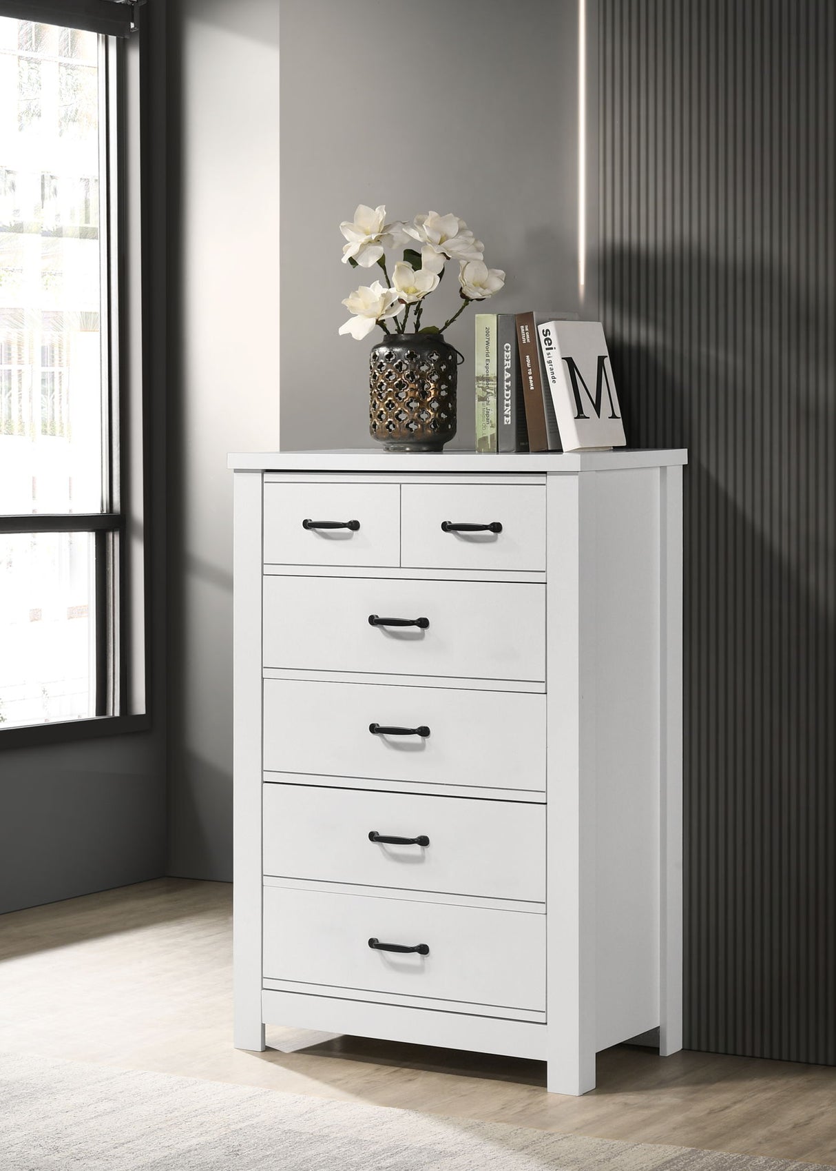 Cassini - 5 Drawer Chest - White by Lilola Home | Bel Furniture