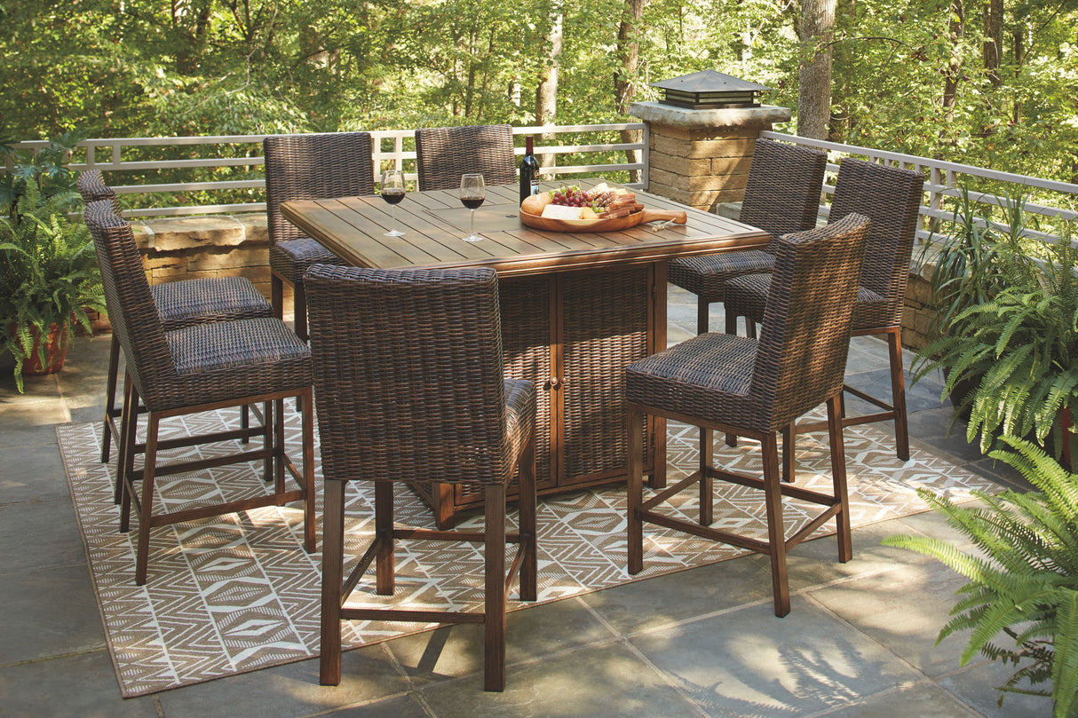 Paradise Trail - Medium Brown - Square Bar Table w/Fire Pit by Signature Design by Ashley® | Bel Furniture