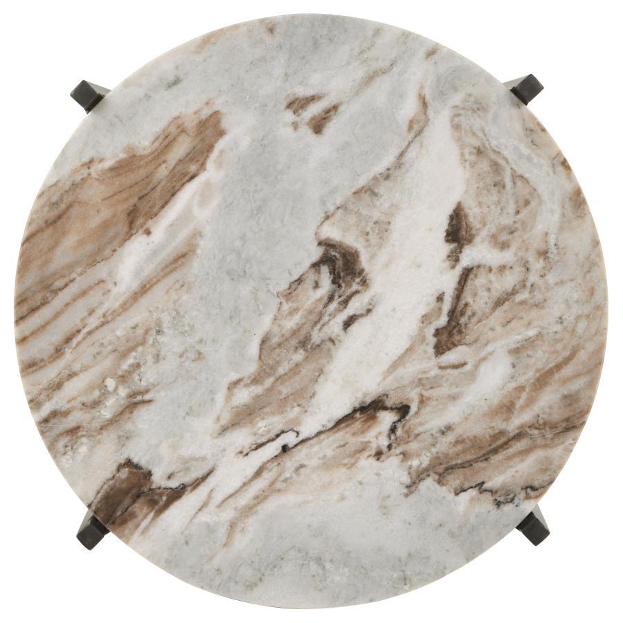 Noemie - Round Marble Top Accent Side Table - White And Gunmetal by CoasterEssence | Bel Furniture
