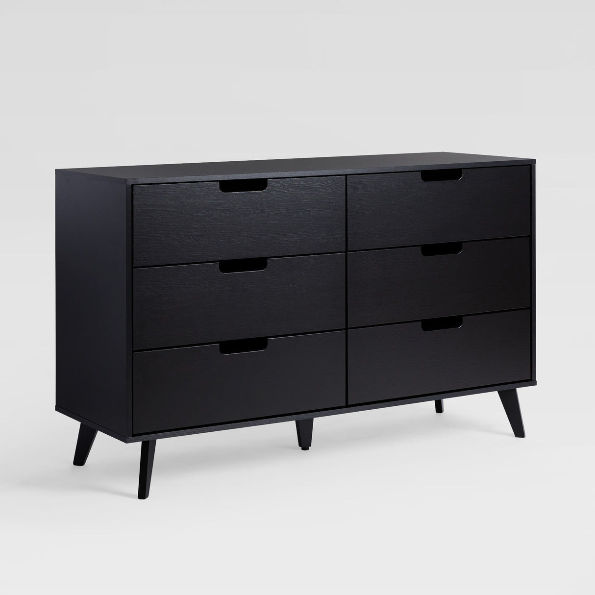 Mid-Century Hans 6 Drawer Dresser With Cut-Out Handles Black by Walker Edison | Bel Furniture