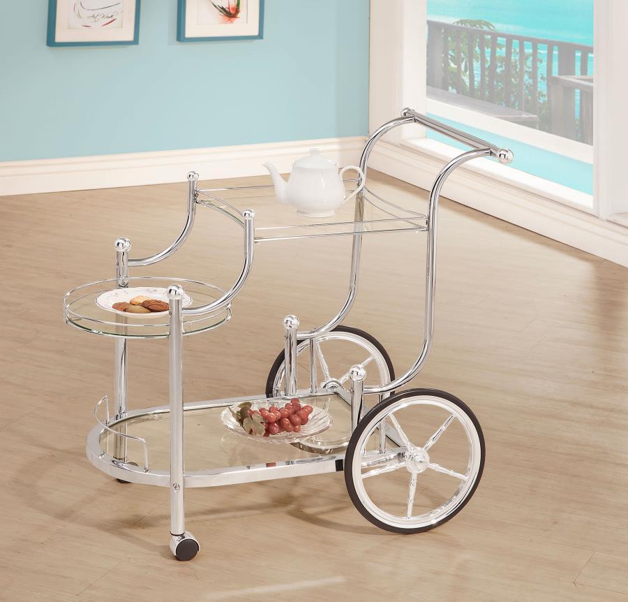 Sarandon - 3-Tier Glass Shelf Metal Bar Cart - Chrome by CoasterEveryday | Bel Furniture