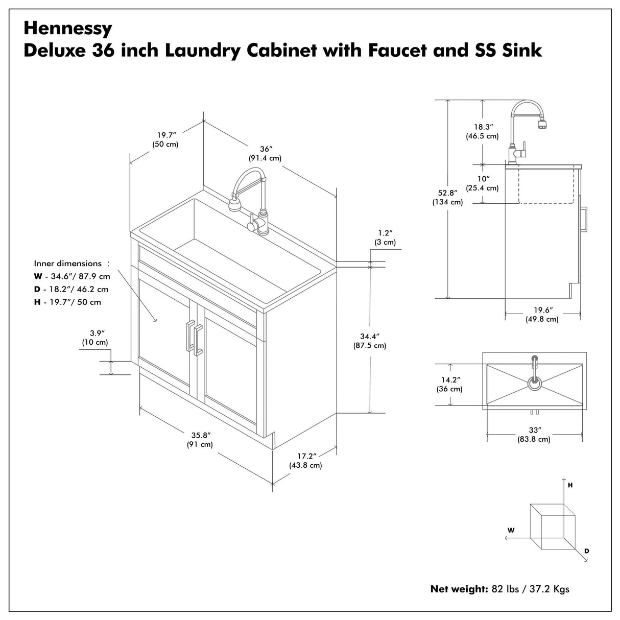 Hennessy - Deluxe Laundry Cabinet With Faucet And Stainless Steel Sink
