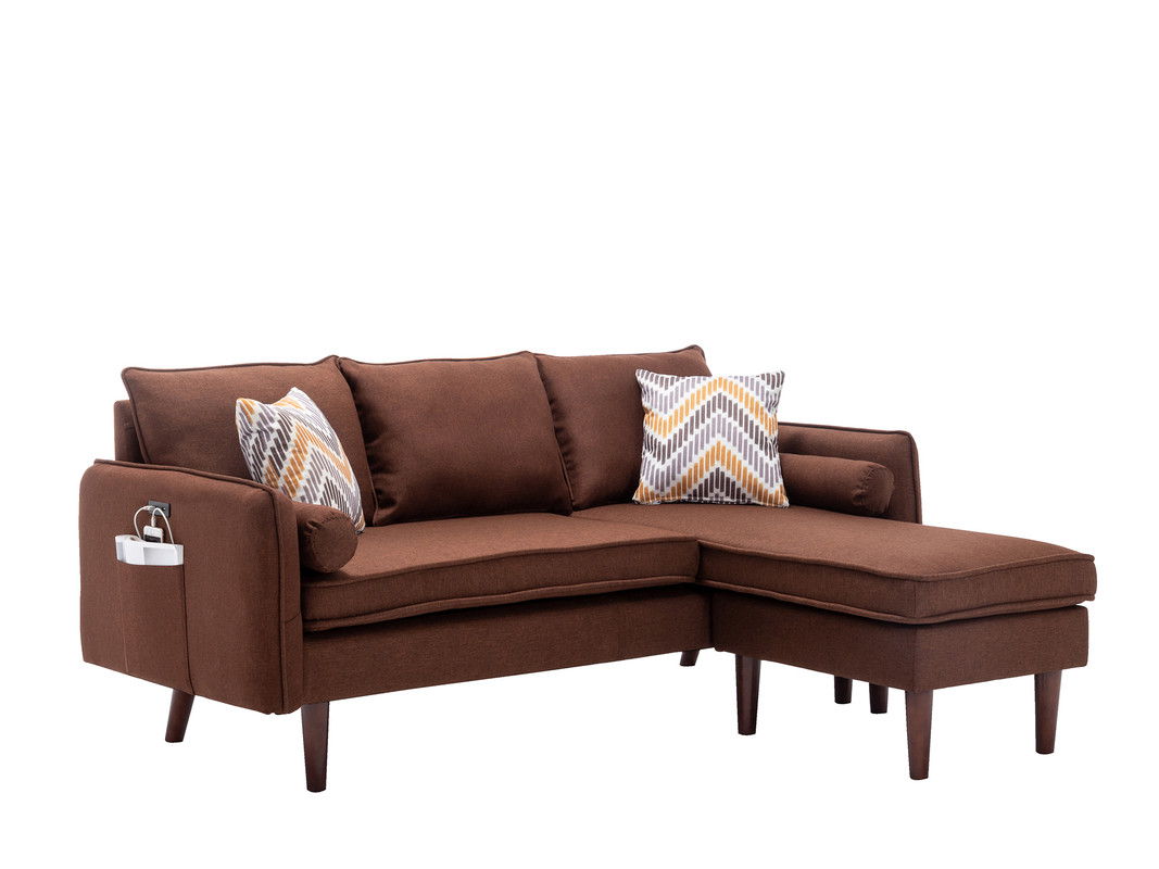 Mia - Sectional Sofa Chaise With USB Charger And Pillows Dark Brown by Lilola Home | Bel Furniture
