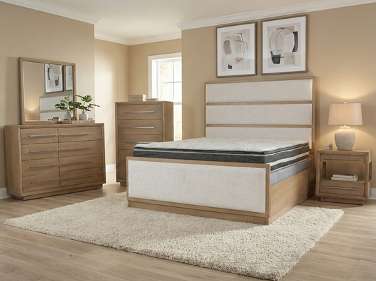 Durango Moka Wood & Natural Linen Upholstered Panel 6-Piece Bedroom Set