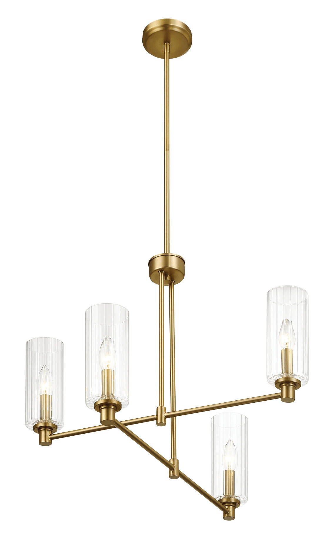 Enigma - 4 Lights Chandelier With Clear Ribbed Satin - Antique Brass / Clear / Gold by Ashcroft Furniture | Bel Furniture